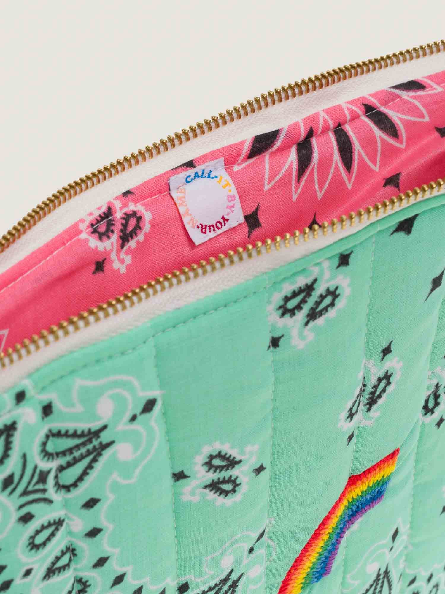 Pochette Zippée Matelassée - RAINBOW - Mint / Strawberry Pink - Image 4
